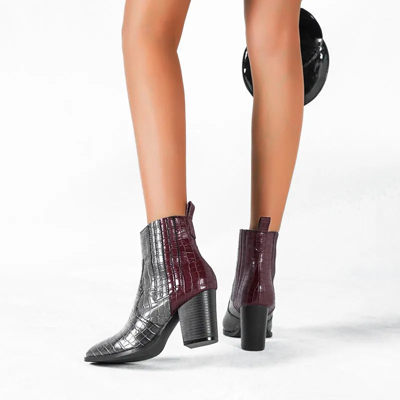 Fashion High-heeled Color Snakeskin Booties