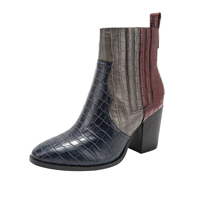 Fashion High-heeled Color Snakeskin Booties