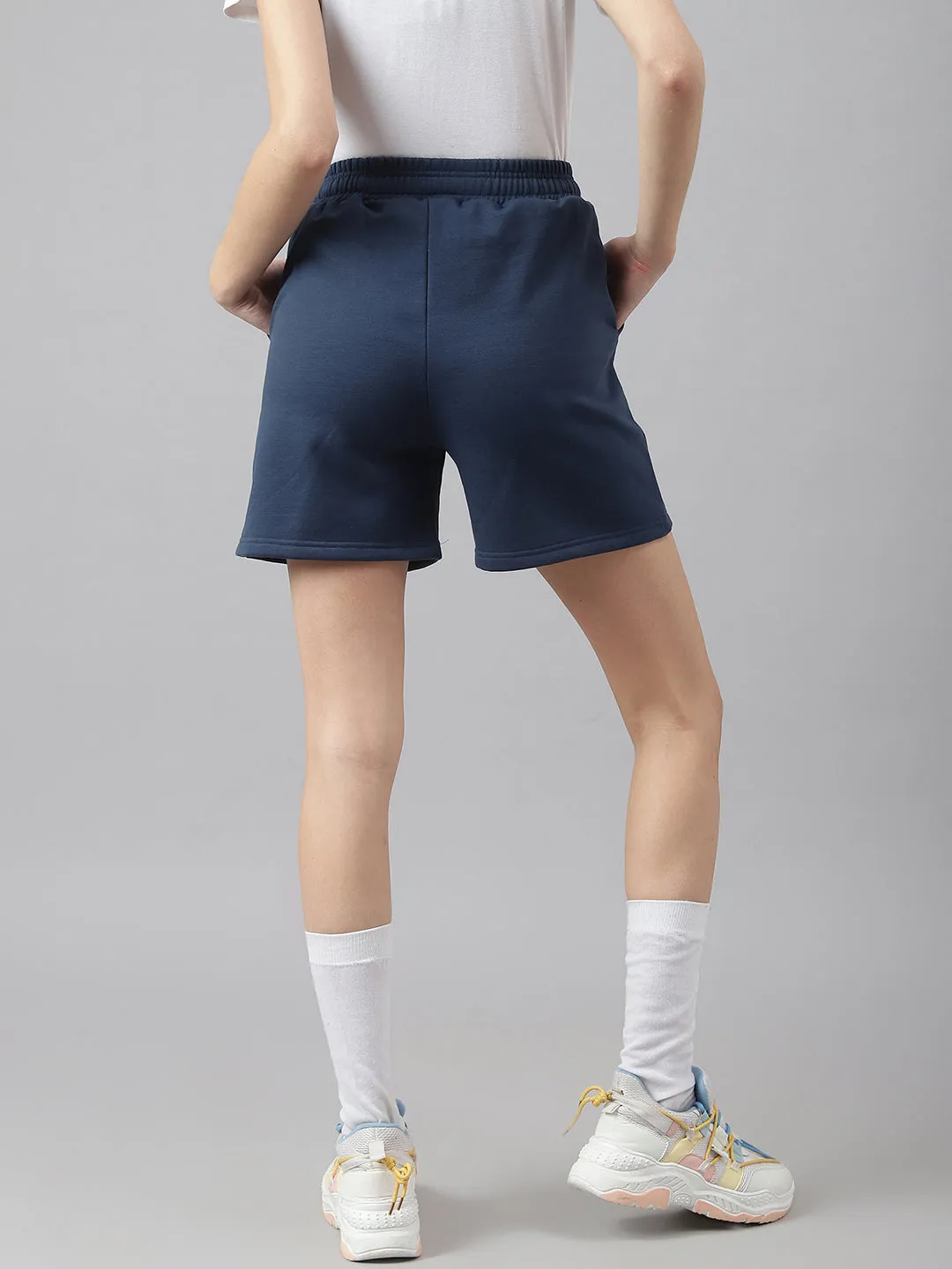 Fitkin Women Blue High Waisted Fleece Shorts