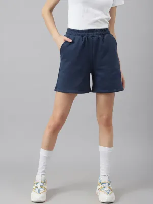 Fitkin Women Blue High Waisted Fleece Shorts