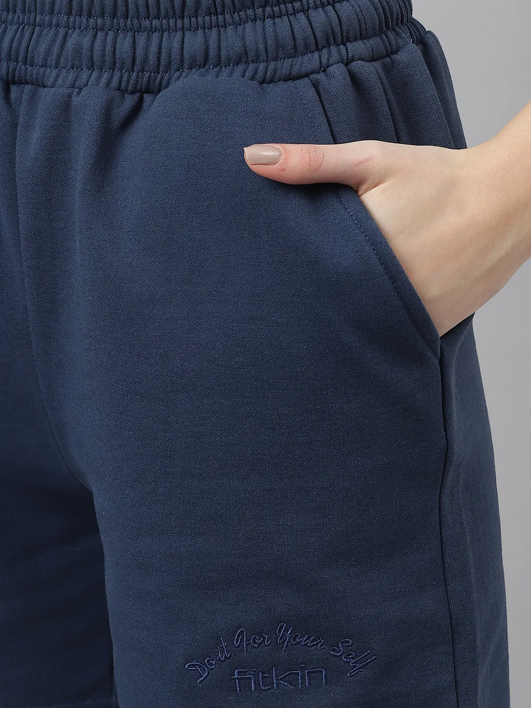 Fitkin Women Blue High Waisted Fleece Shorts