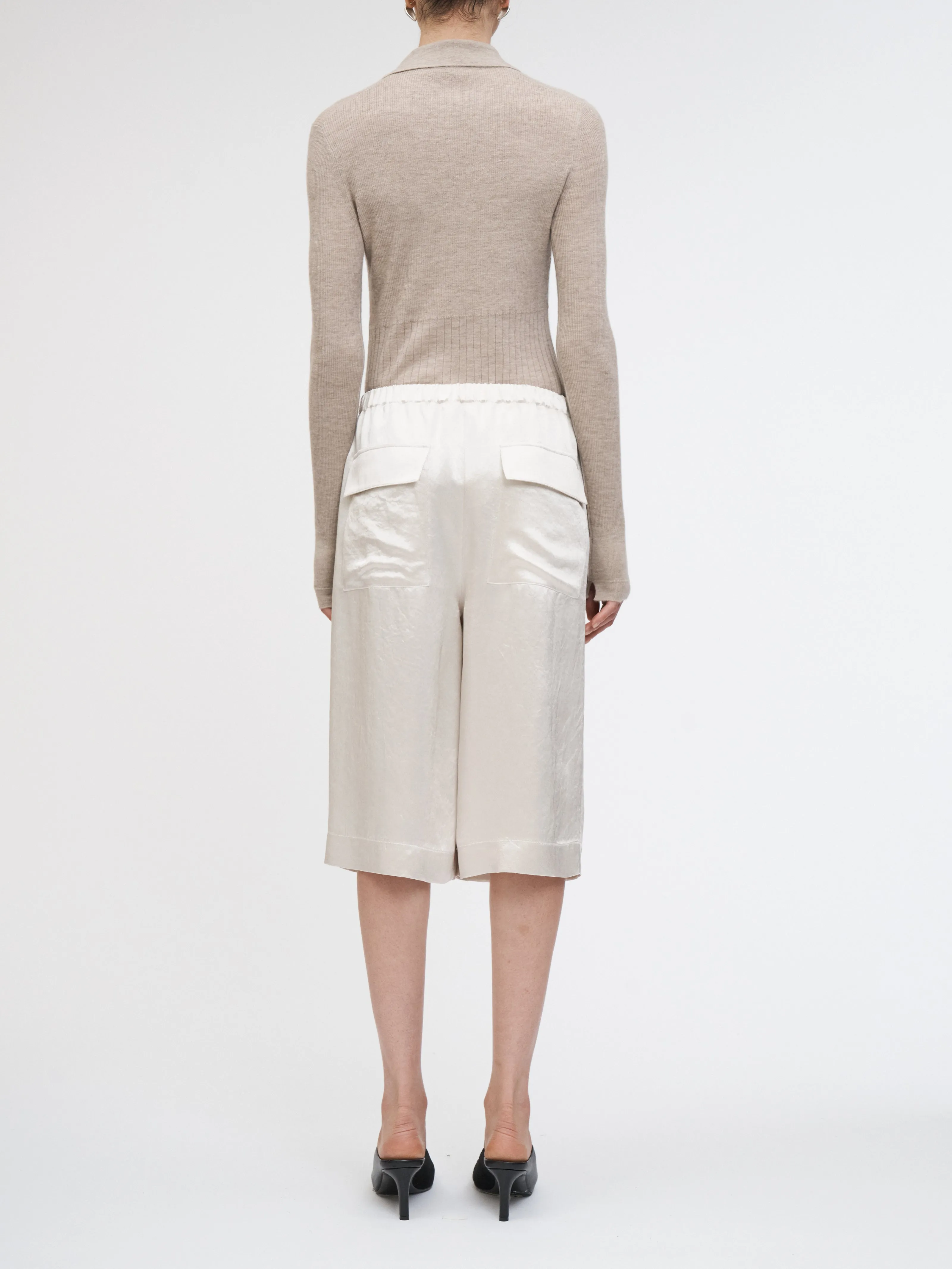 Flap Pocket Basketball Short in Glossy Champagne