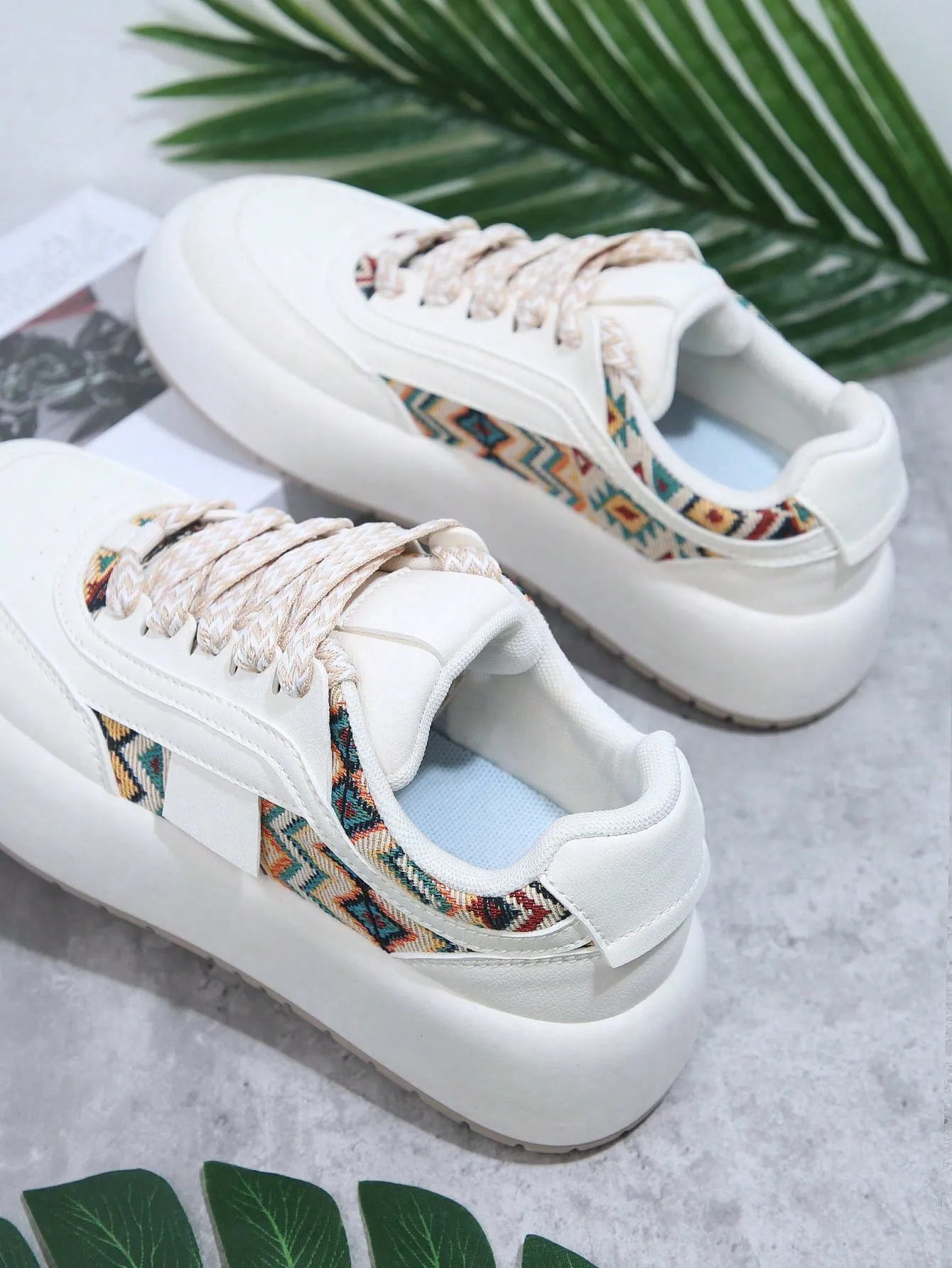 Geo Pattern Lace Up Chunky Sole Sneakers