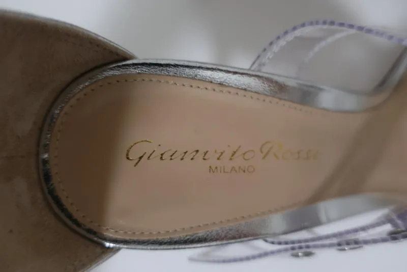 Gianvito Rossi Gabby Plexi Sandals Clear PVC & Silver Leather Size 36.5