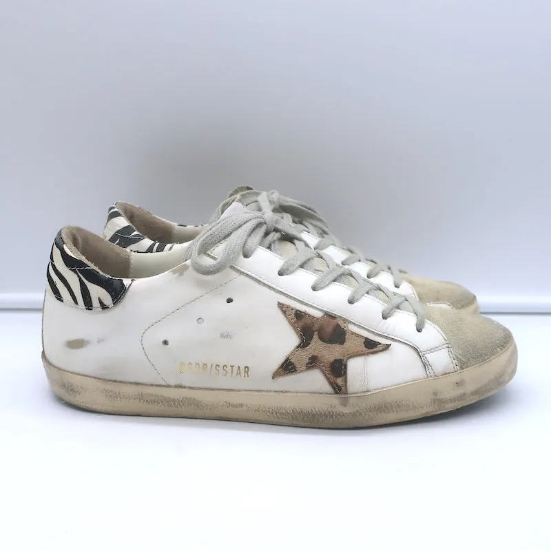 Golden Goose Superstar Zebra & Leopard Print Sneakers White Leather Size 39