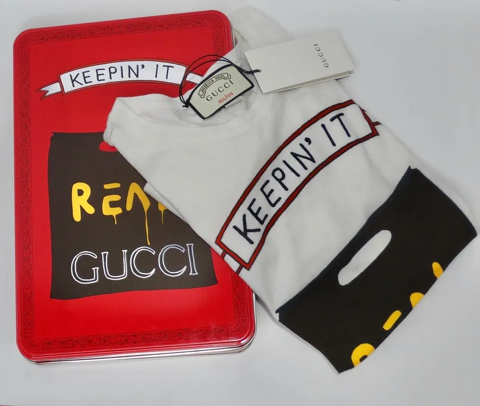 Gucci X Angela Hicks Limited Edition White Cotton 'Keepin It Real' T Shirt   Tin