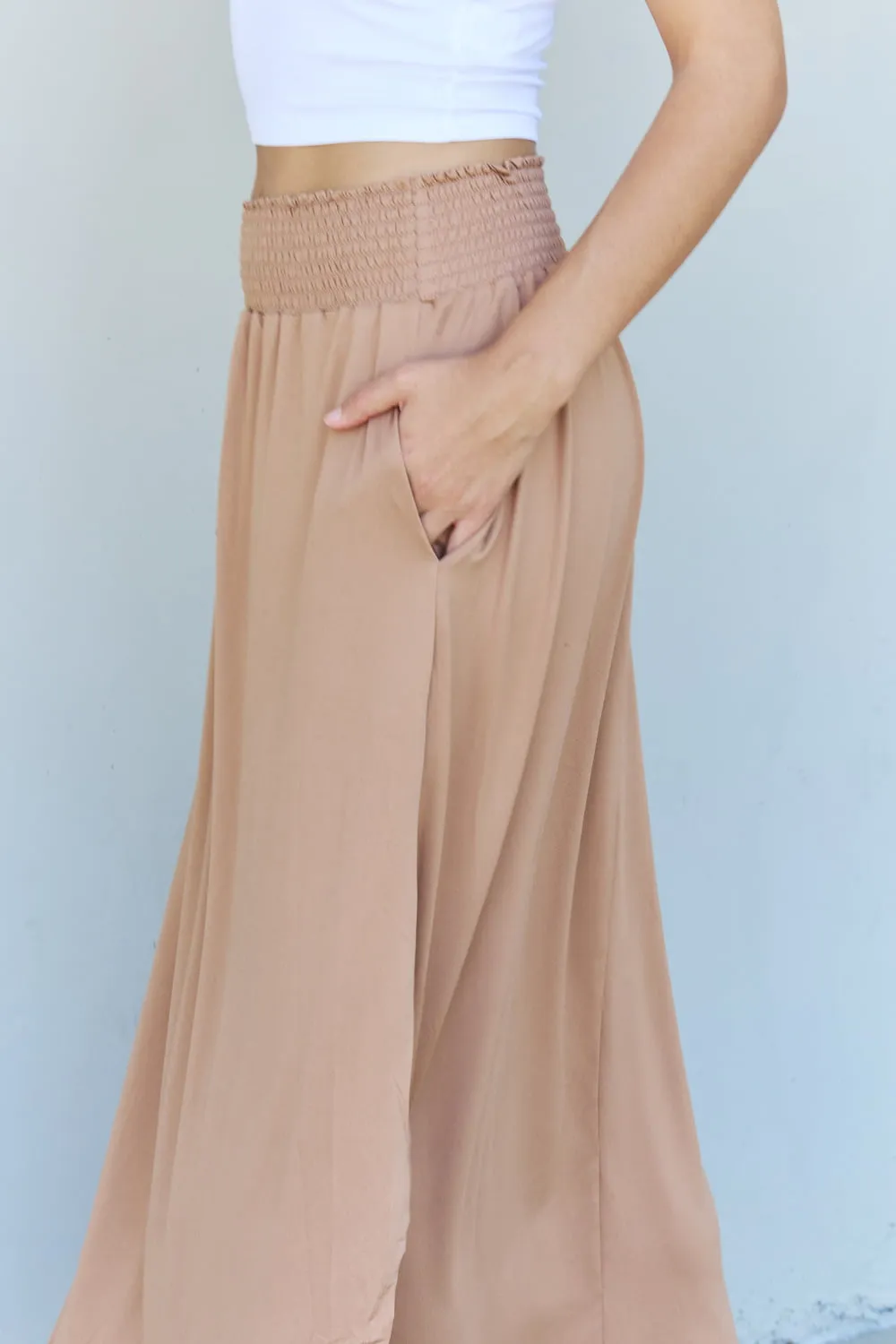 Hazel Blues® |  Doublju Comfort Princess High Waist Scoop Hem Maxi Skirt in Tan