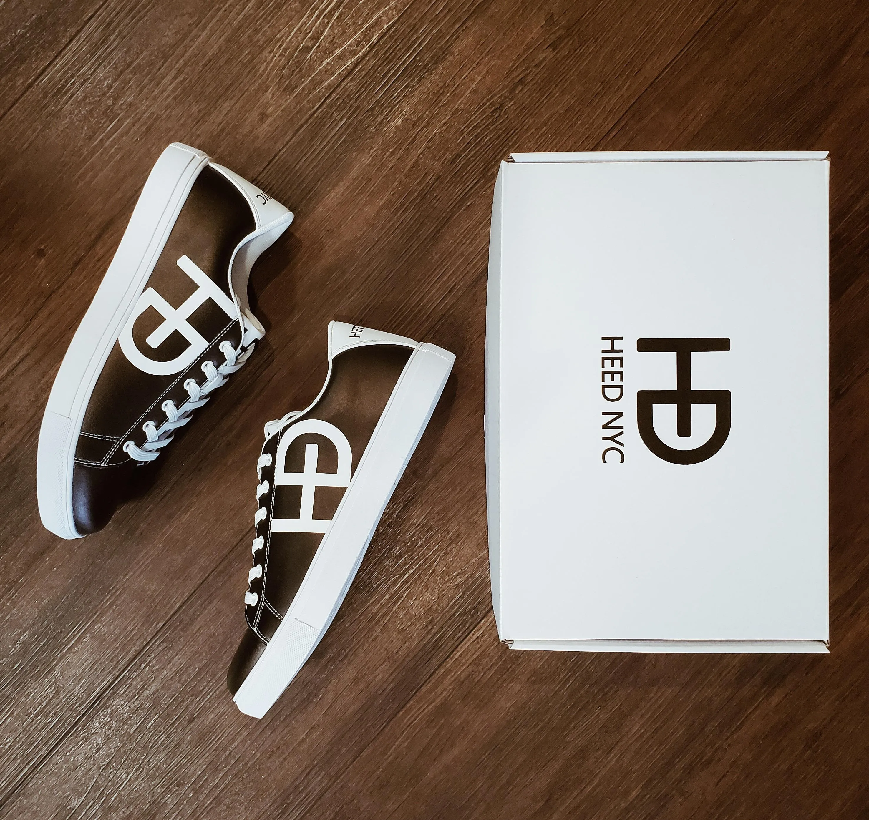 HEED NYC Women's Classic Black & White Vegan Leather Sneakers
