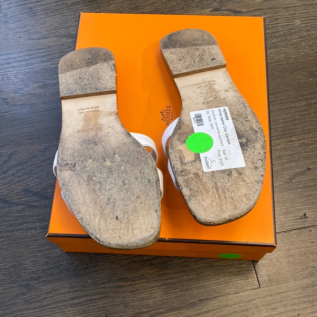 Hermes White leather Oran Sandals