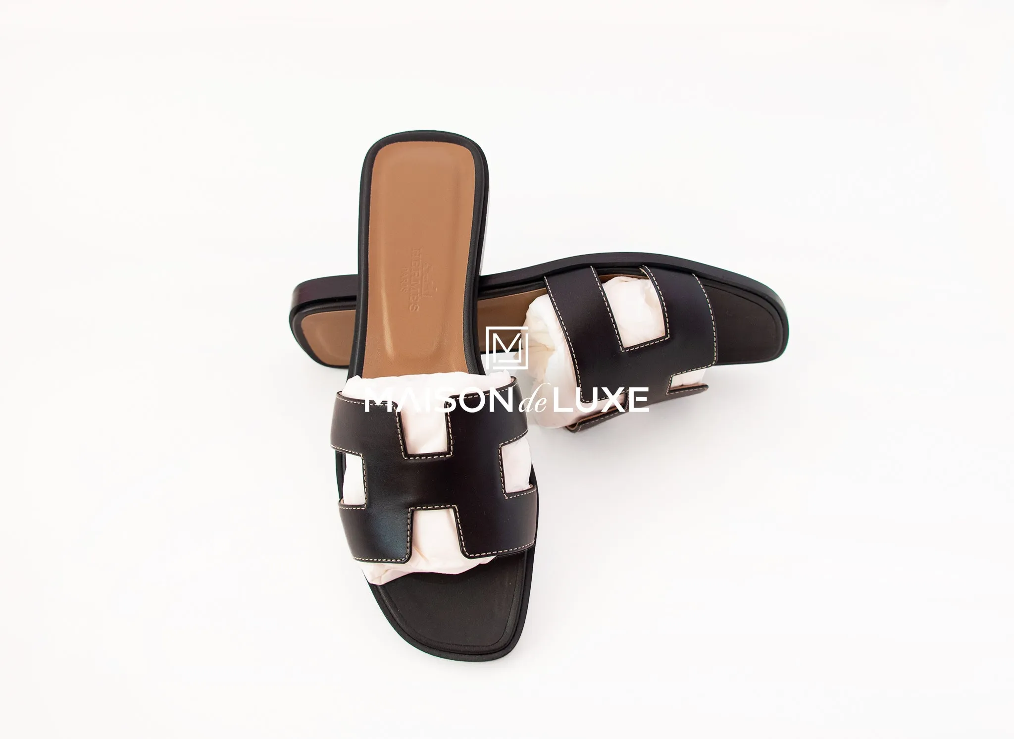 Hermes Women's Black Oran Sandal Slipper 37 Shoes