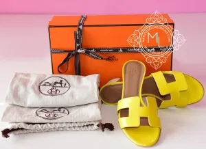 Hermes Womens Jaune Citron Yellow Oasis Sandal Slipper 36.5 Shoes