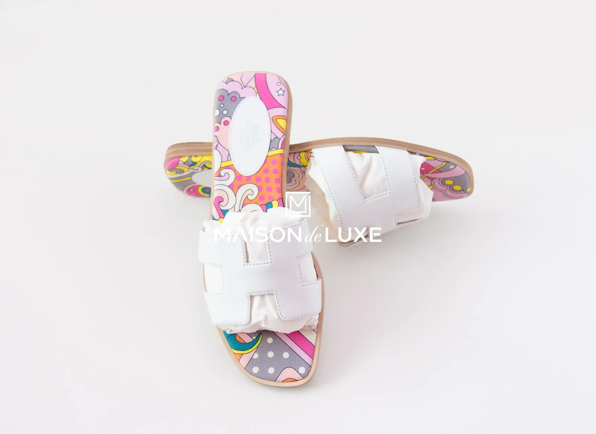 Hermes Womens White Oran Sandal Slipper 37.5 Shoes