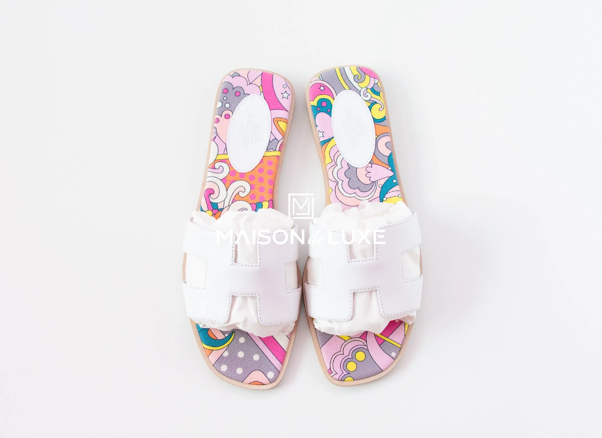 Hermes Womens White Oran Sandal Slipper 37.5 Shoes