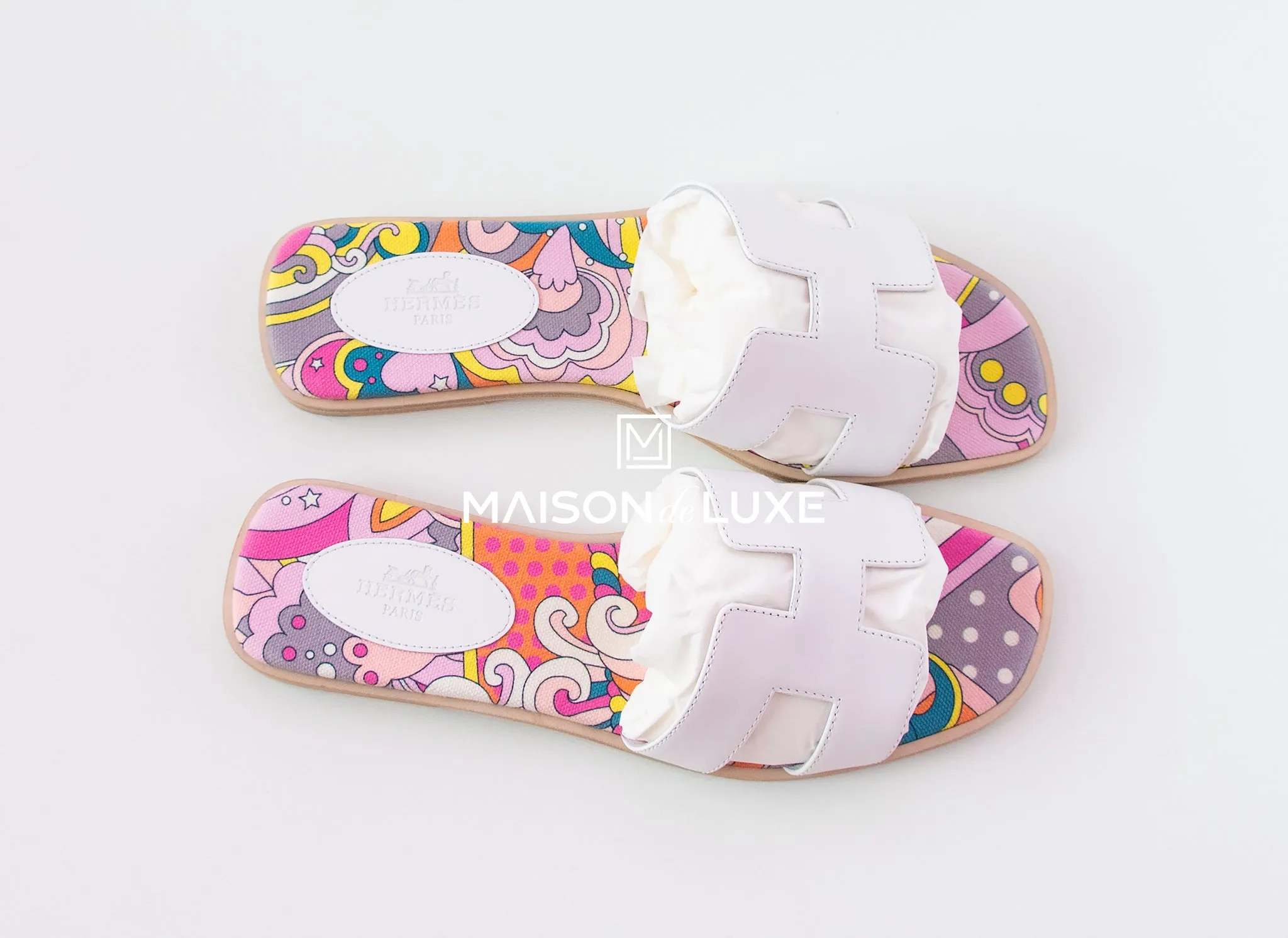Hermes Womens White Oran Sandal Slipper 37.5 Shoes