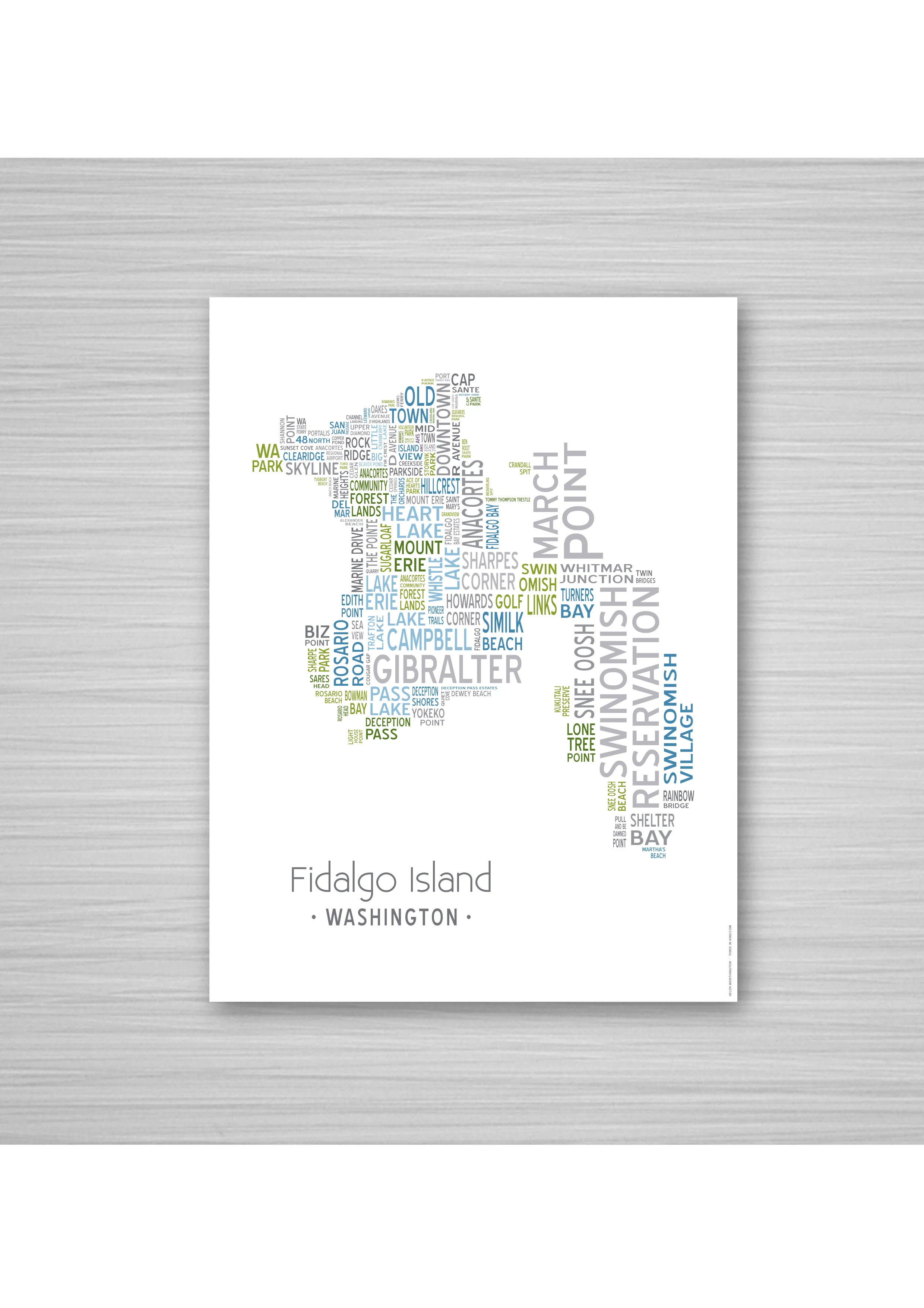 Island of Places Series - Fidalgo Island Art Print / Blue Green Gray (Unframed)