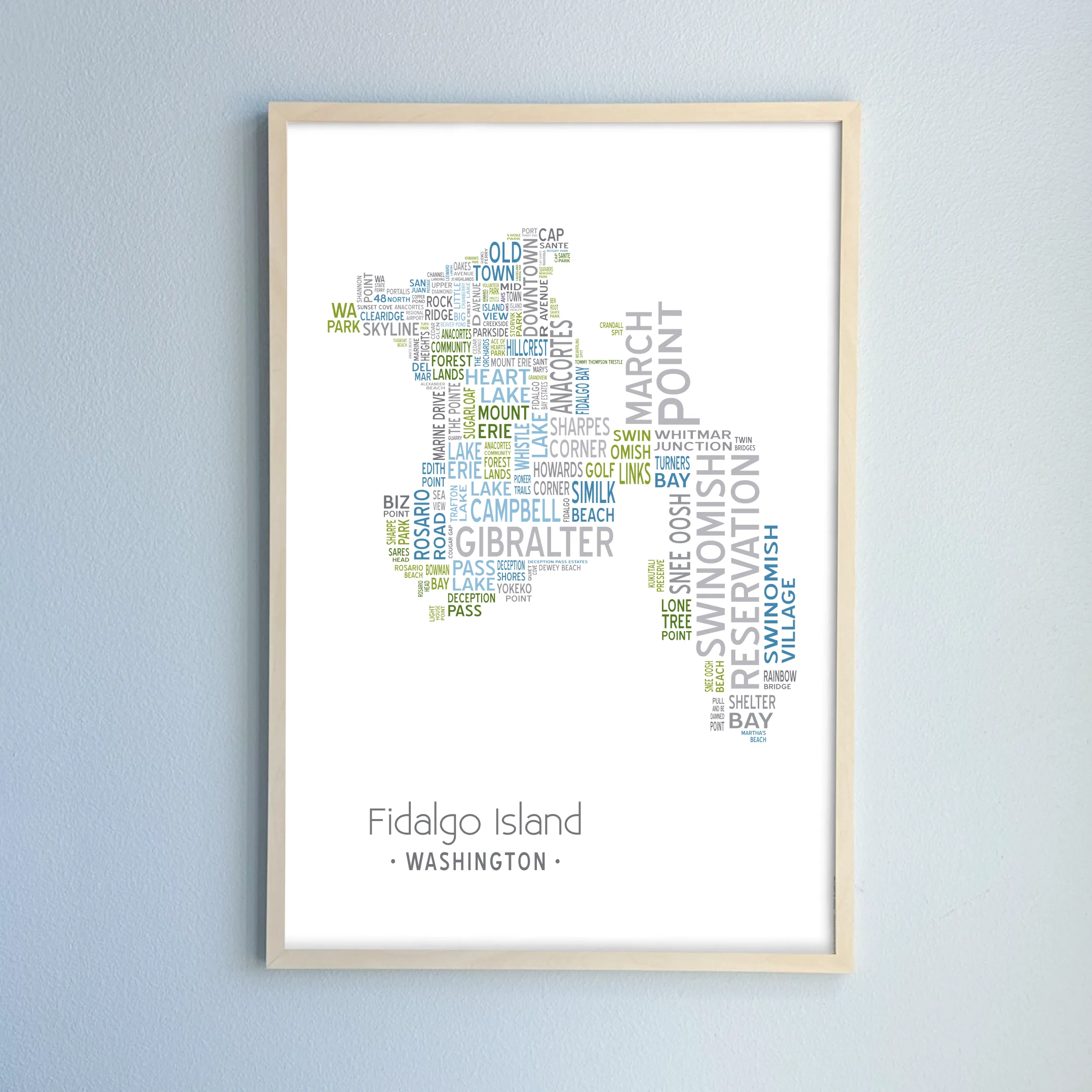 Island of Places Series - Fidalgo Island Art Print / Blue Green Gray (Unframed)