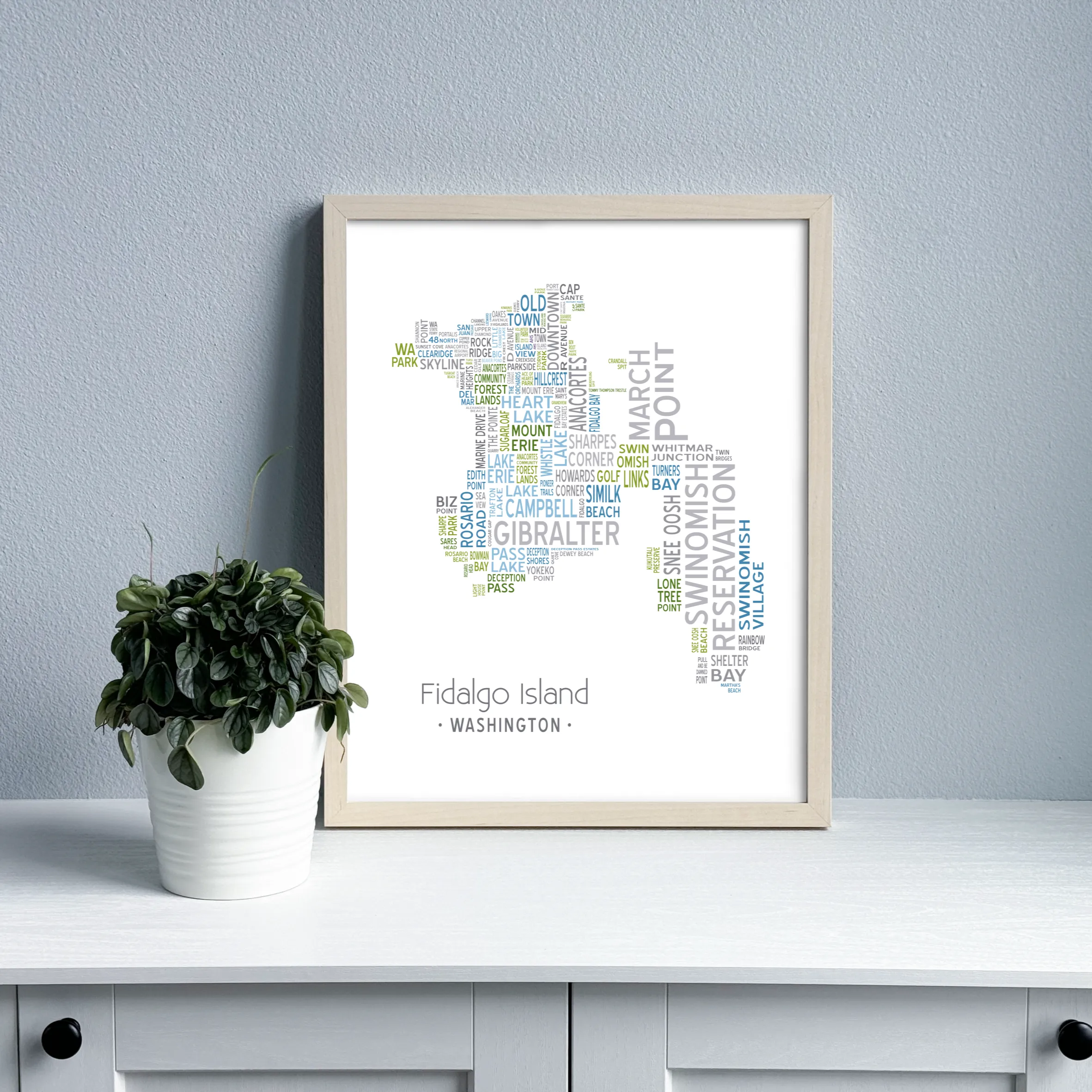 Island of Places Series - Fidalgo Island Art Print / Blue Green Gray (Unframed)