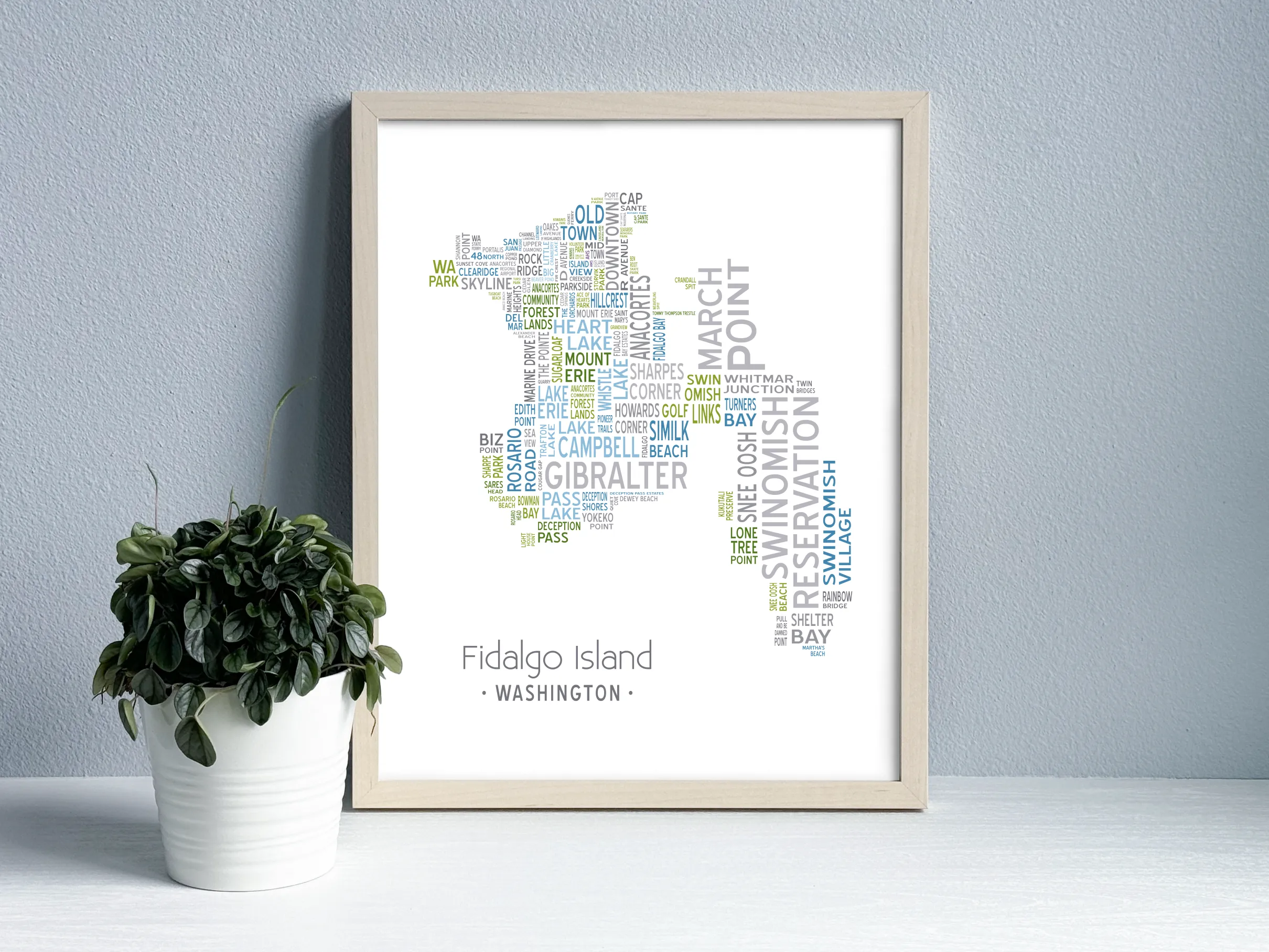 Island of Places Series - Fidalgo Island Art Print / Blue Green Gray (Unframed)