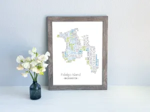 Island of Places Series - Fidalgo Island Art Print / Blue Green Gray (Unframed)
