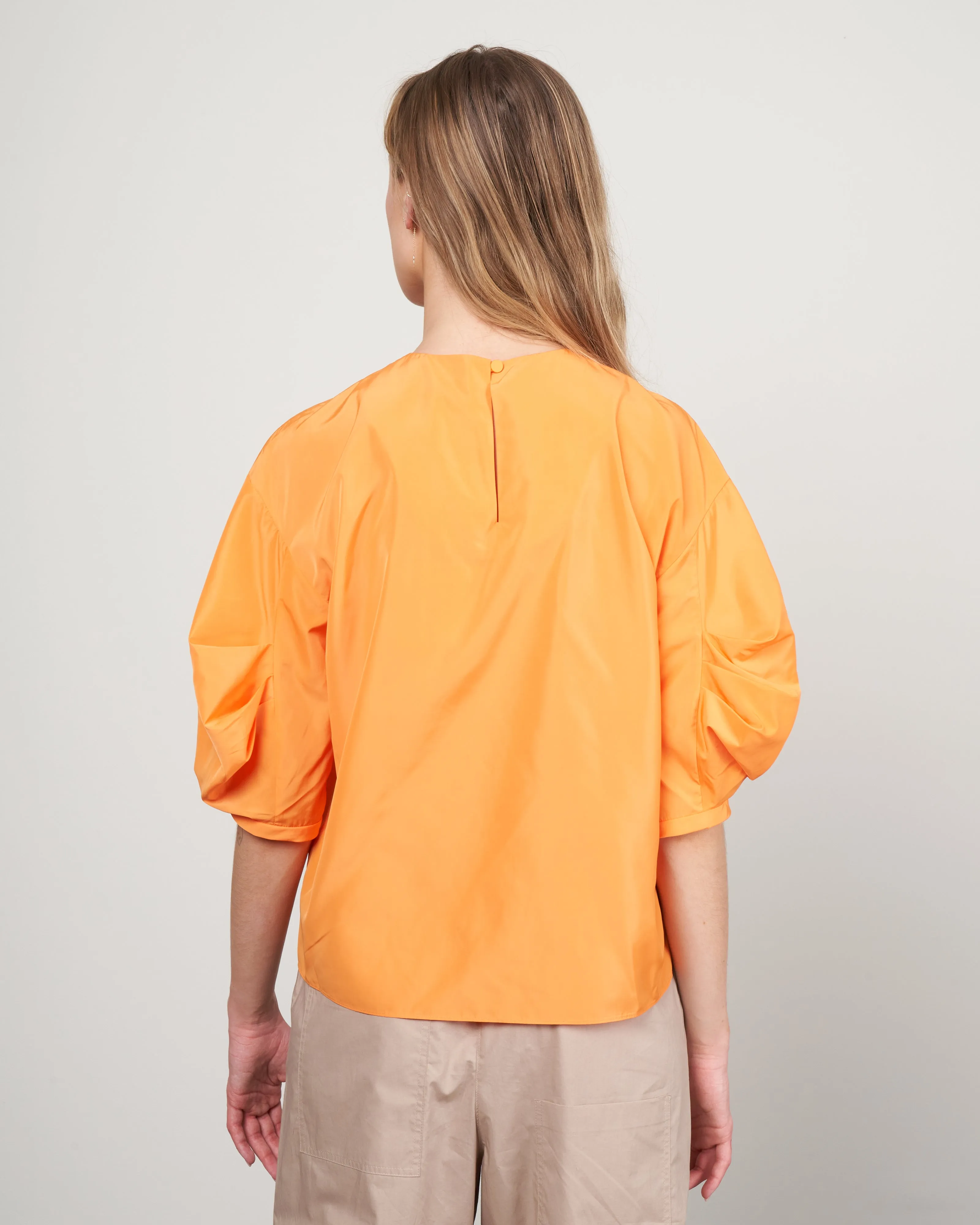 italian sporty nylon pleat sleeve top - orange