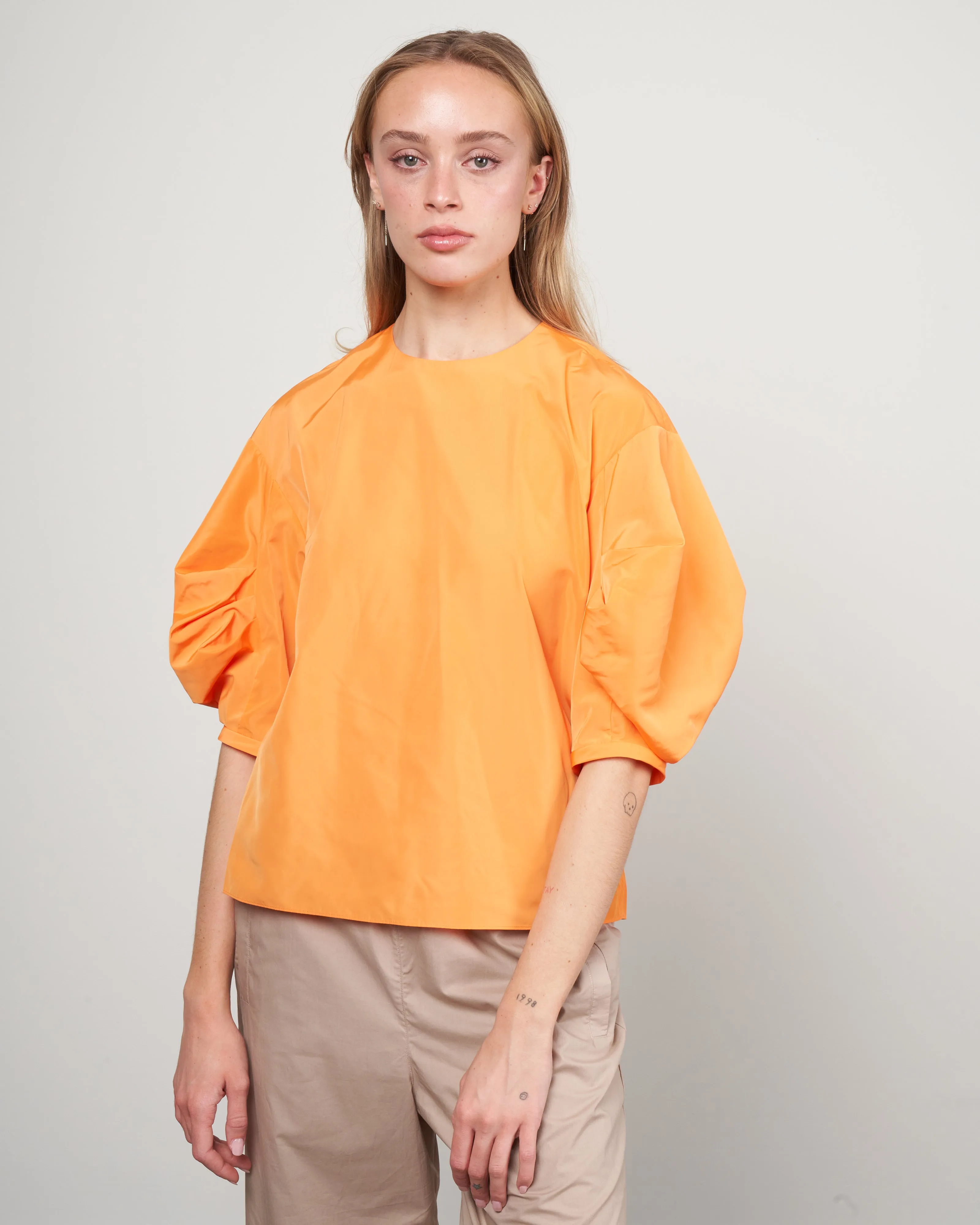 italian sporty nylon pleat sleeve top - orange