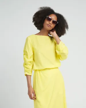 italian sporty nylon shirred sleeve top - yellow