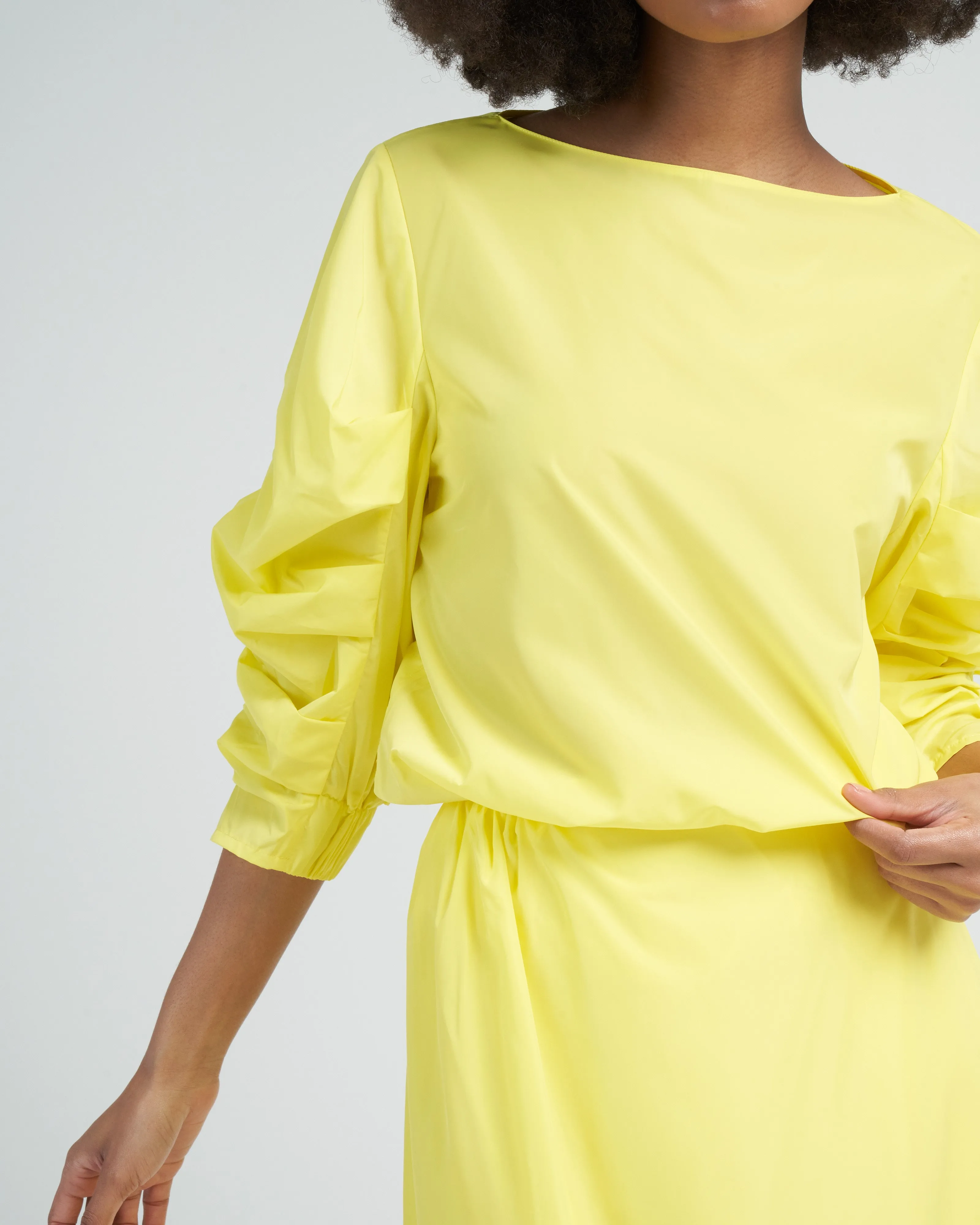 italian sporty nylon shirred sleeve top - yellow