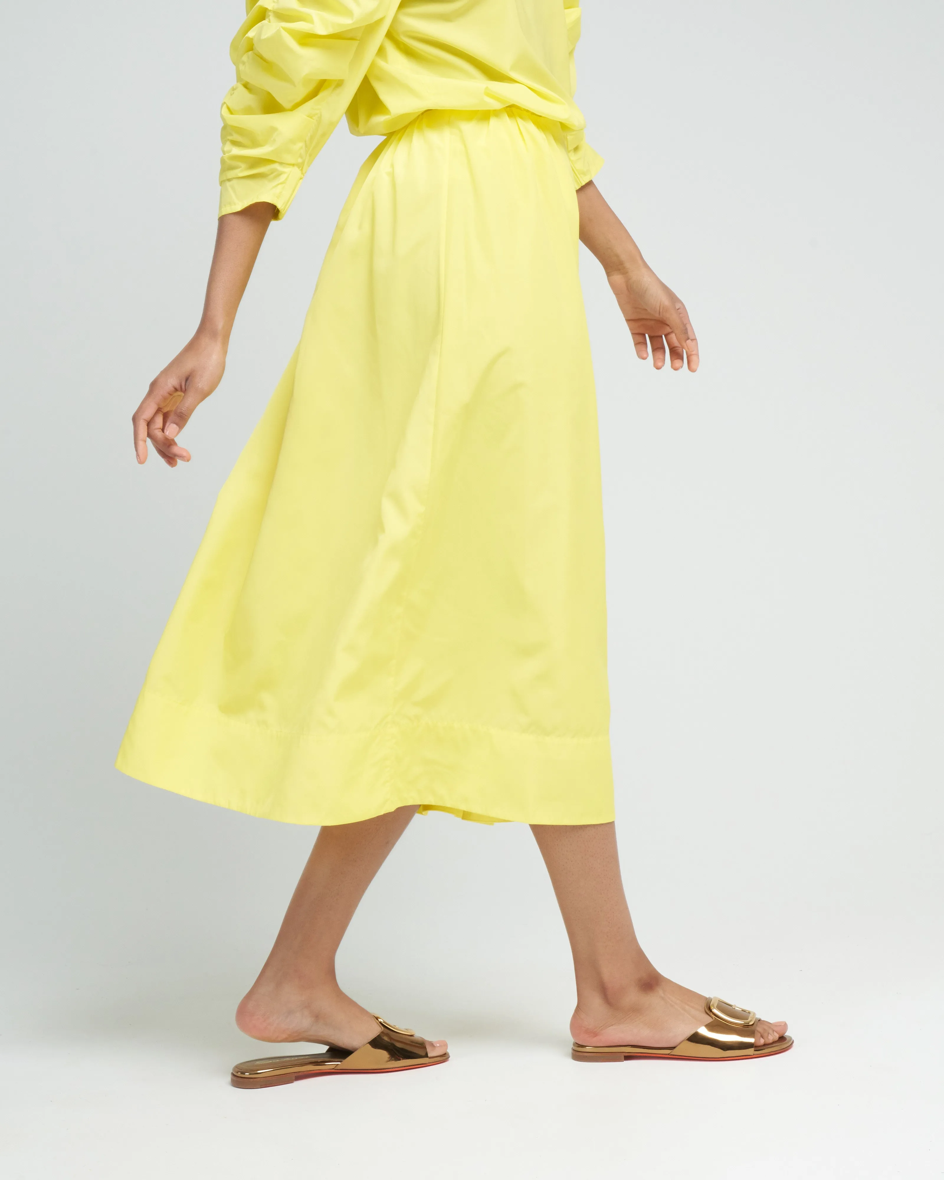 italian sporty nylon side shirred circle skirt - yellow