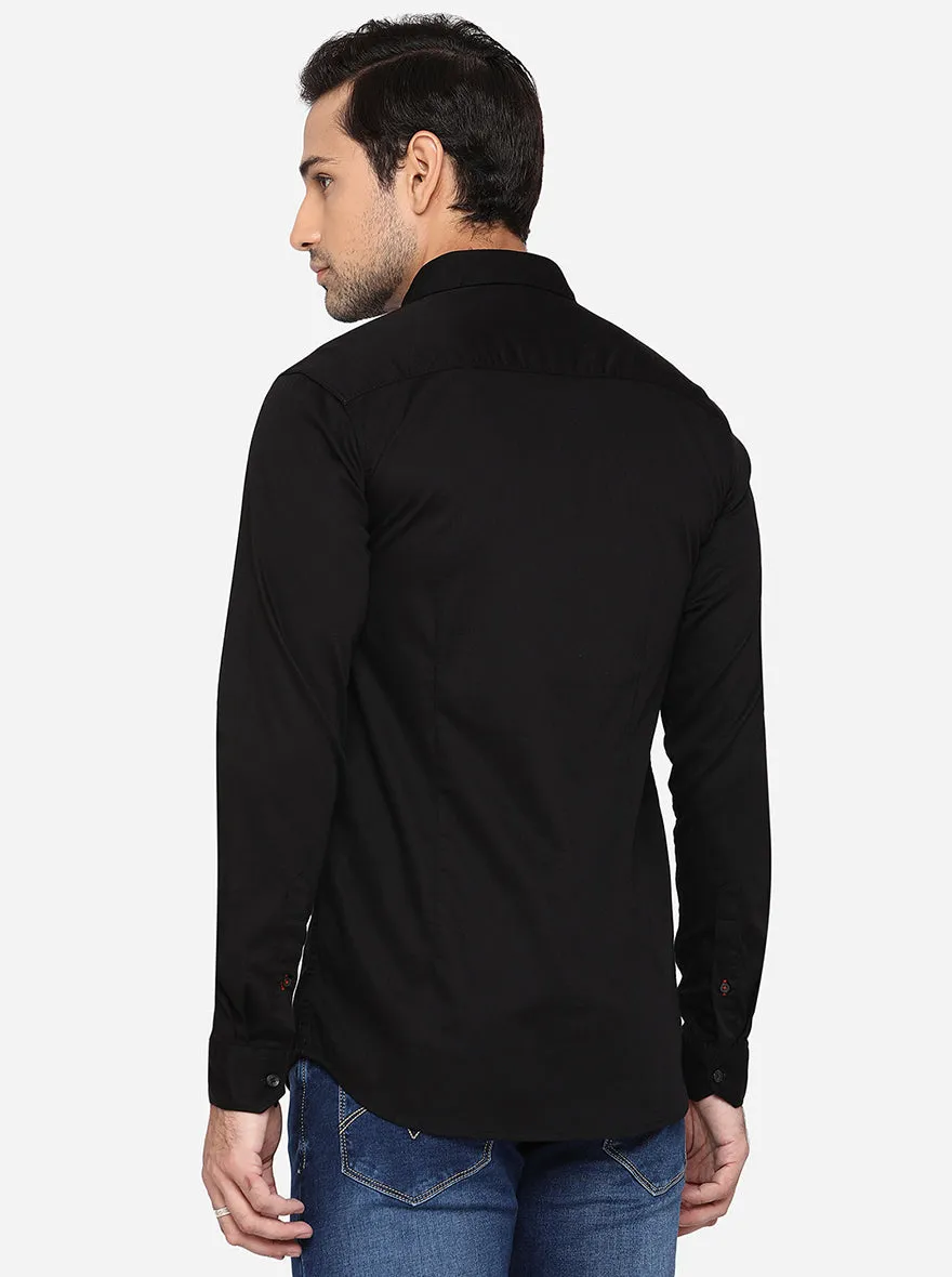 Jet Black Solid Slim Fit Semi Casual Shirt | JadeBlue