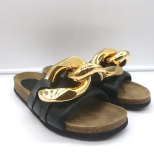 JW Anderson Chain Slide Sandals Black Leather Size 40
