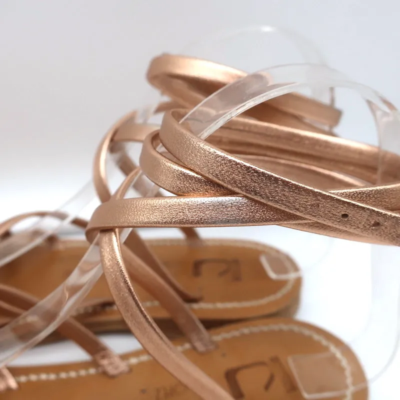K.Jacques Zenobie Ankle Wrap Thong Sandals Peach Metallic Leather Size 38