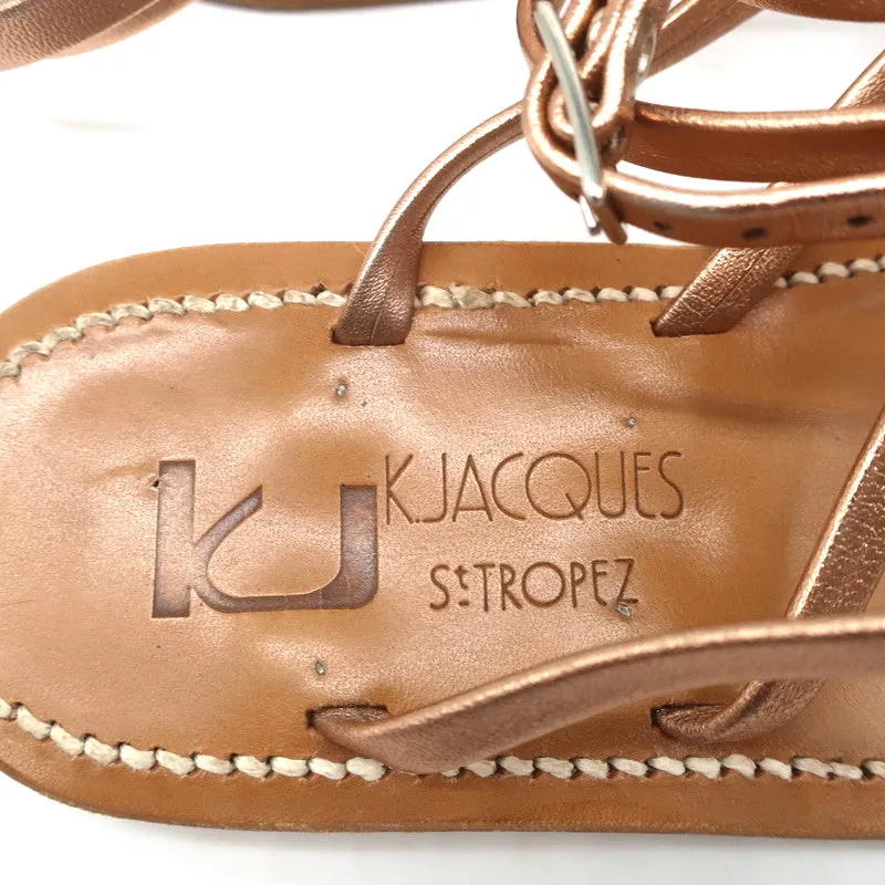K.Jacques Zenobie Ankle Wrap Thong Sandals Peach Metallic Leather Size 38