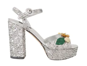 Leather Sequin Crystal Sandals