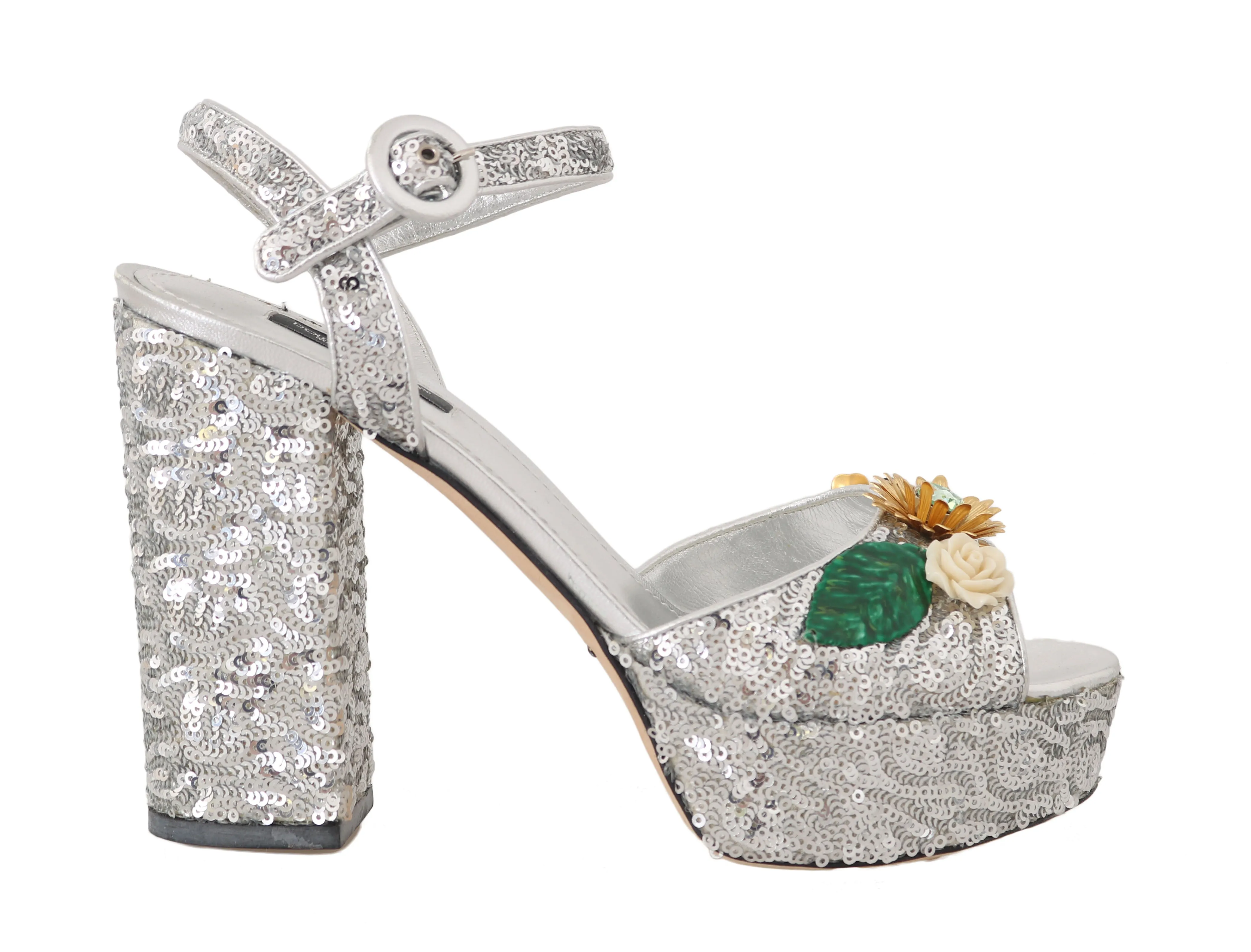 Leather Sequin Crystal Sandals