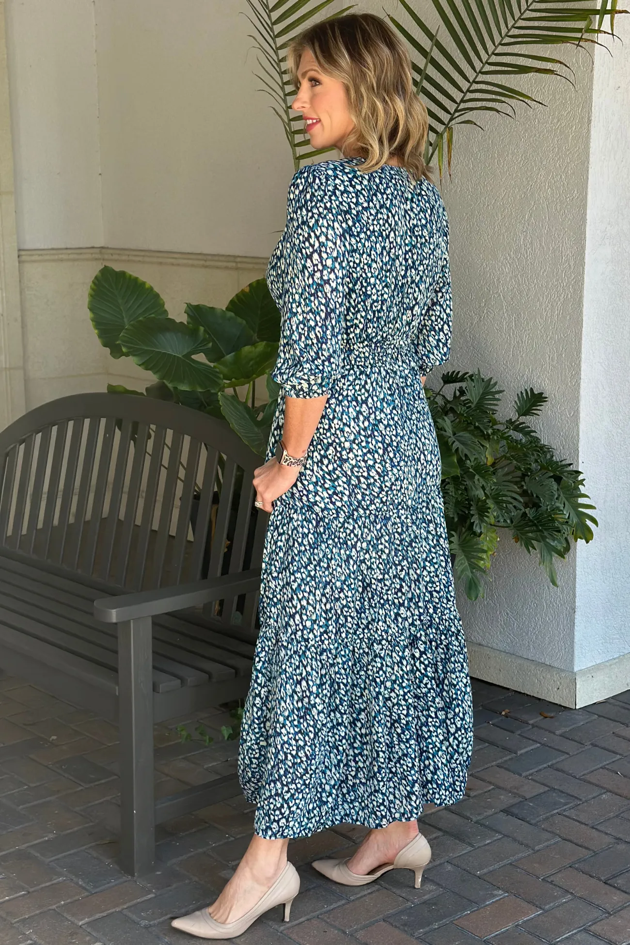 Liverpool Blue Topaz Animal Tiered Maxi Dress