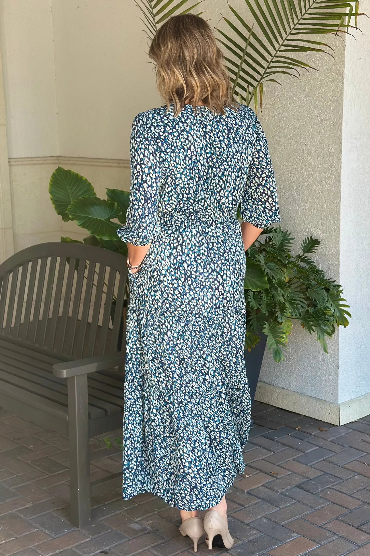 Liverpool Blue Topaz Animal Tiered Maxi Dress