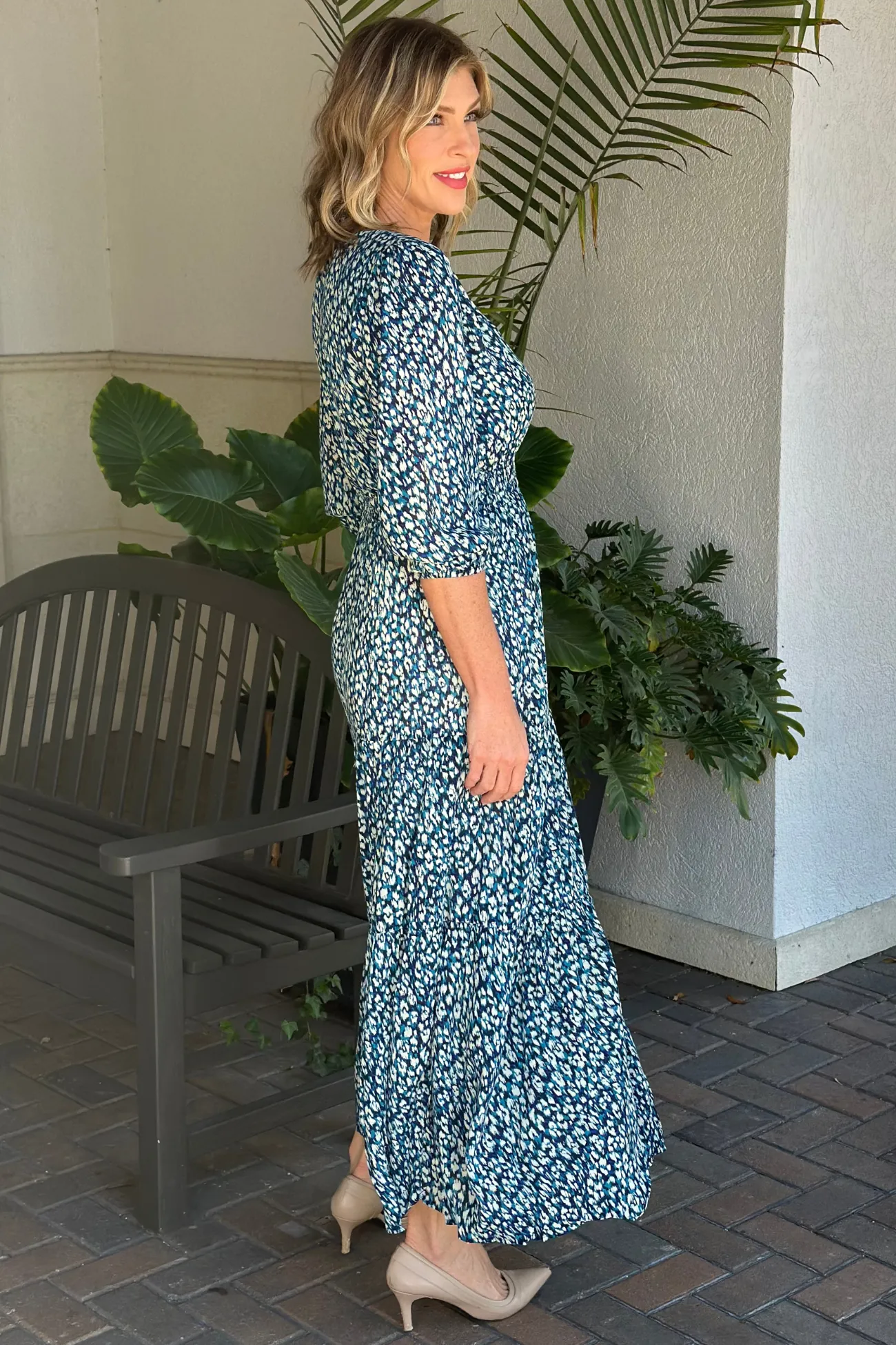 Liverpool Blue Topaz Animal Tiered Maxi Dress