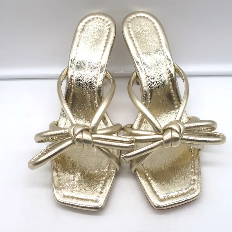 Loeffler Randall Margi Bow Sandals Gold Metallic Leather Size 9 NEW