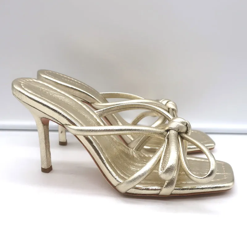 Loeffler Randall Margi Bow Sandals Gold Metallic Leather Size 9 NEW