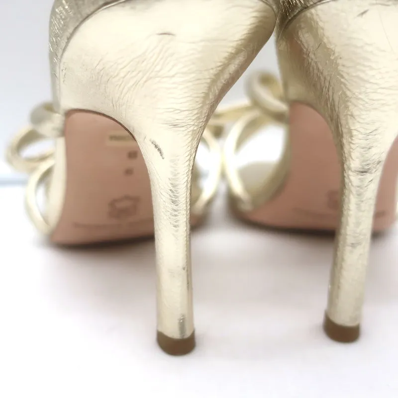 Loeffler Randall Margi Bow Sandals Gold Metallic Leather Size 9 NEW