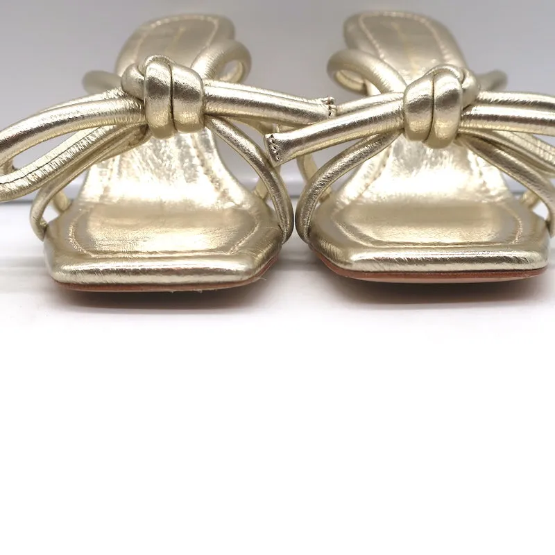 Loeffler Randall Margi Bow Sandals Gold Metallic Leather Size 9 NEW