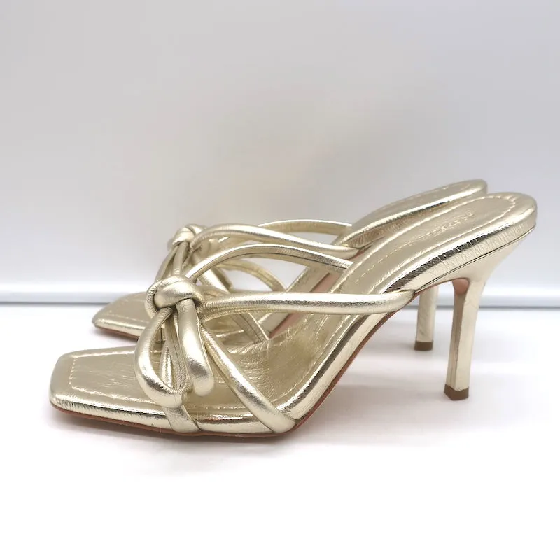 Loeffler Randall Margi Bow Sandals Gold Metallic Leather Size 9 NEW