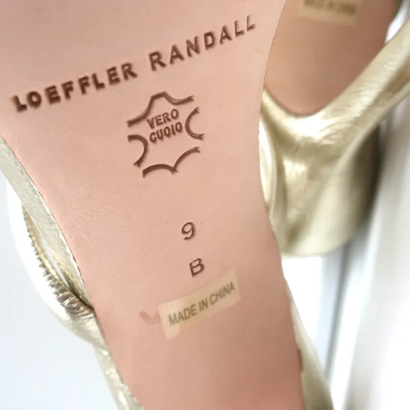 Loeffler Randall Margi Bow Sandals Gold Metallic Leather Size 9 NEW
