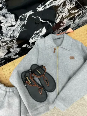 Logo Zip Sweatshirt & Braided Sandals Set