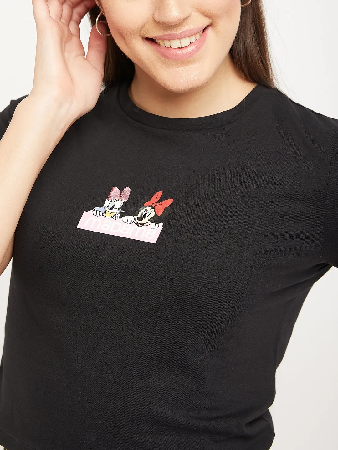 Madame Disney Minnie And Daisy Black Print Top