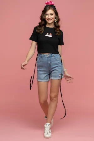 Madame Disney Minnie And Daisy Black Print Top