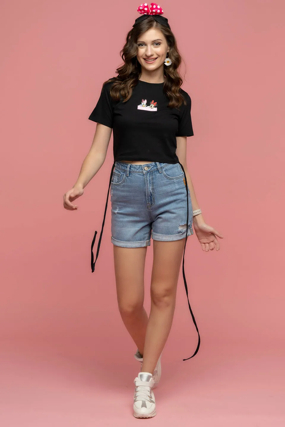 Madame Disney Minnie And Daisy Black Print Top