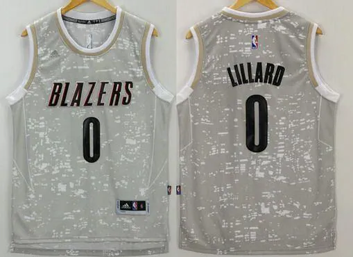 Men 0 Damian Lillard Jersey City Gray Portland Trail Blazers Swingman