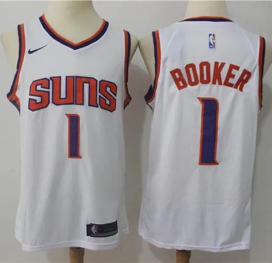 Men 1 Devin Booker Jersey White Phoenix Suns Jersey Swingman Fanatics