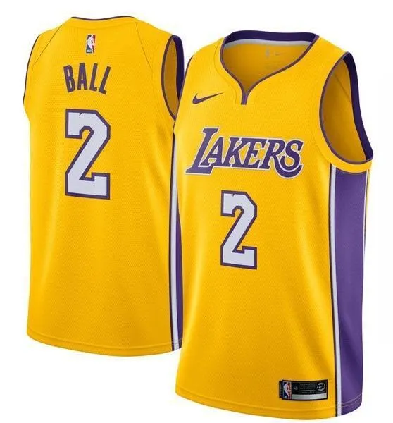 Men 2 Lonzo Ball Jersey Yellow Los Angeles Lakers Jersey Swingman Fanatics